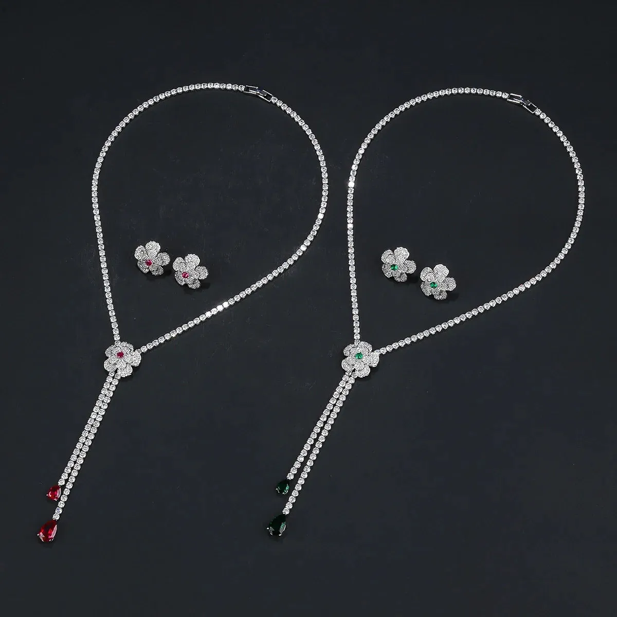 Fashion Flower Necklace Earrings 2pcs Set Wedding Bridal Jewelry For Women Party Accessories CN11266