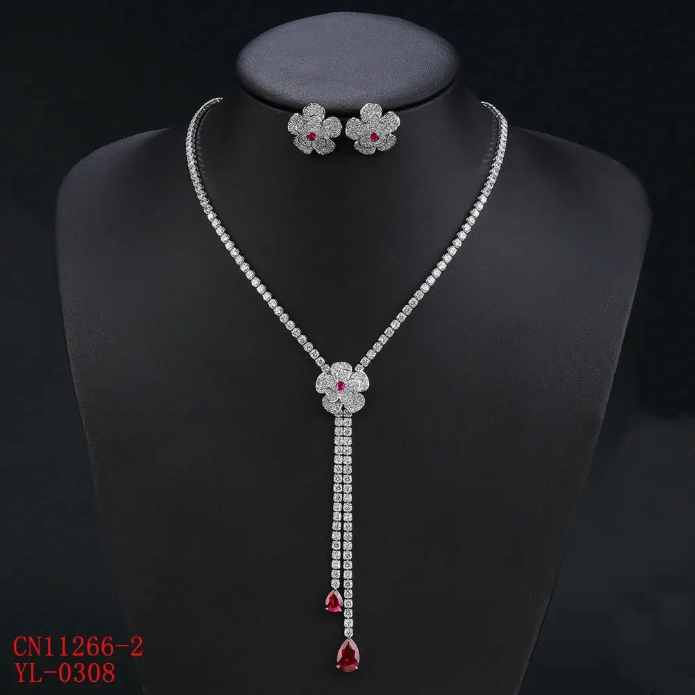 Fashion Flower Necklace Earrings 2pcs Set Wedding Bridal Jewelry For Women Party Accessories CN11266