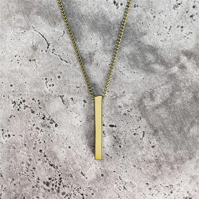 Fashion Geometric Rectangular Necklace for Men Hip-hop Retro Three-dimensional Column 2mm Pendant Male Dominant Jewelry Gift