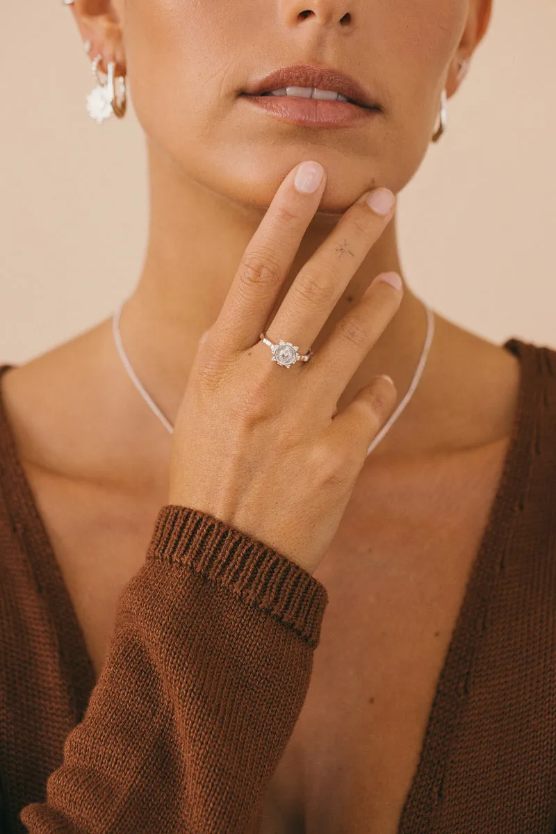 Flaming heart ring silver