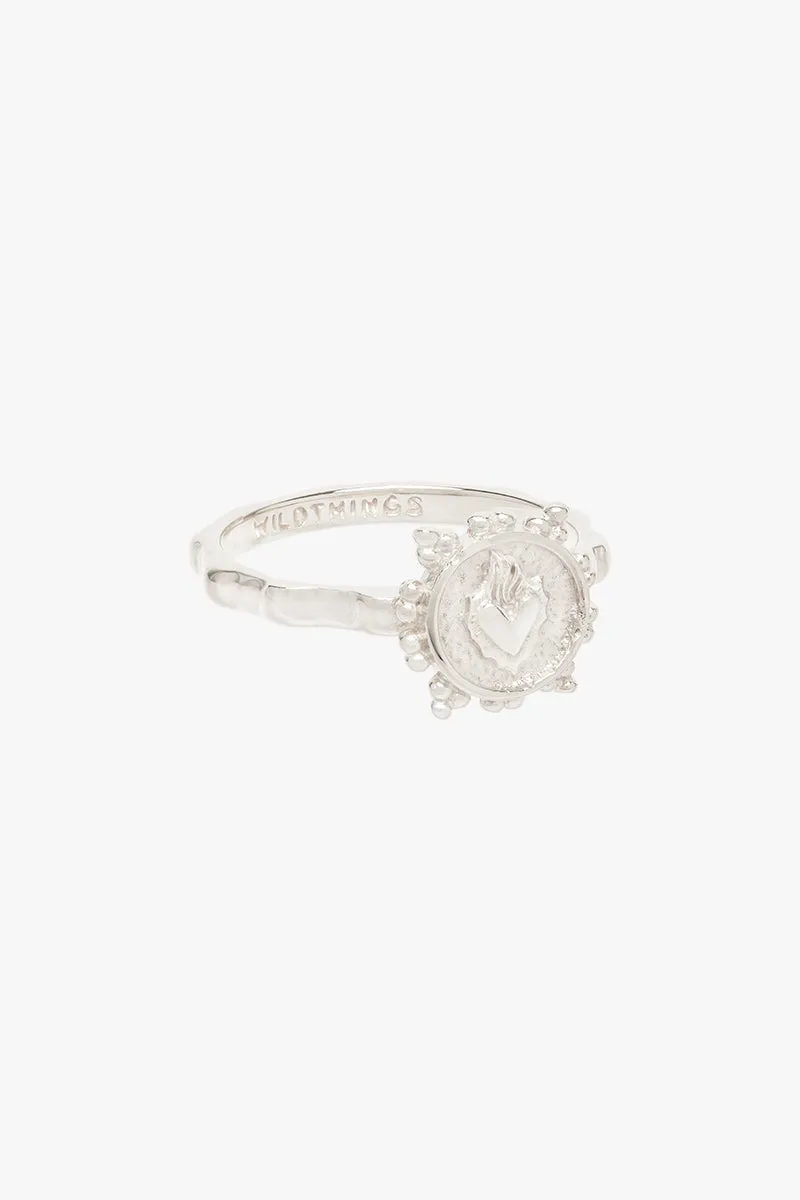 Flaming heart ring silver