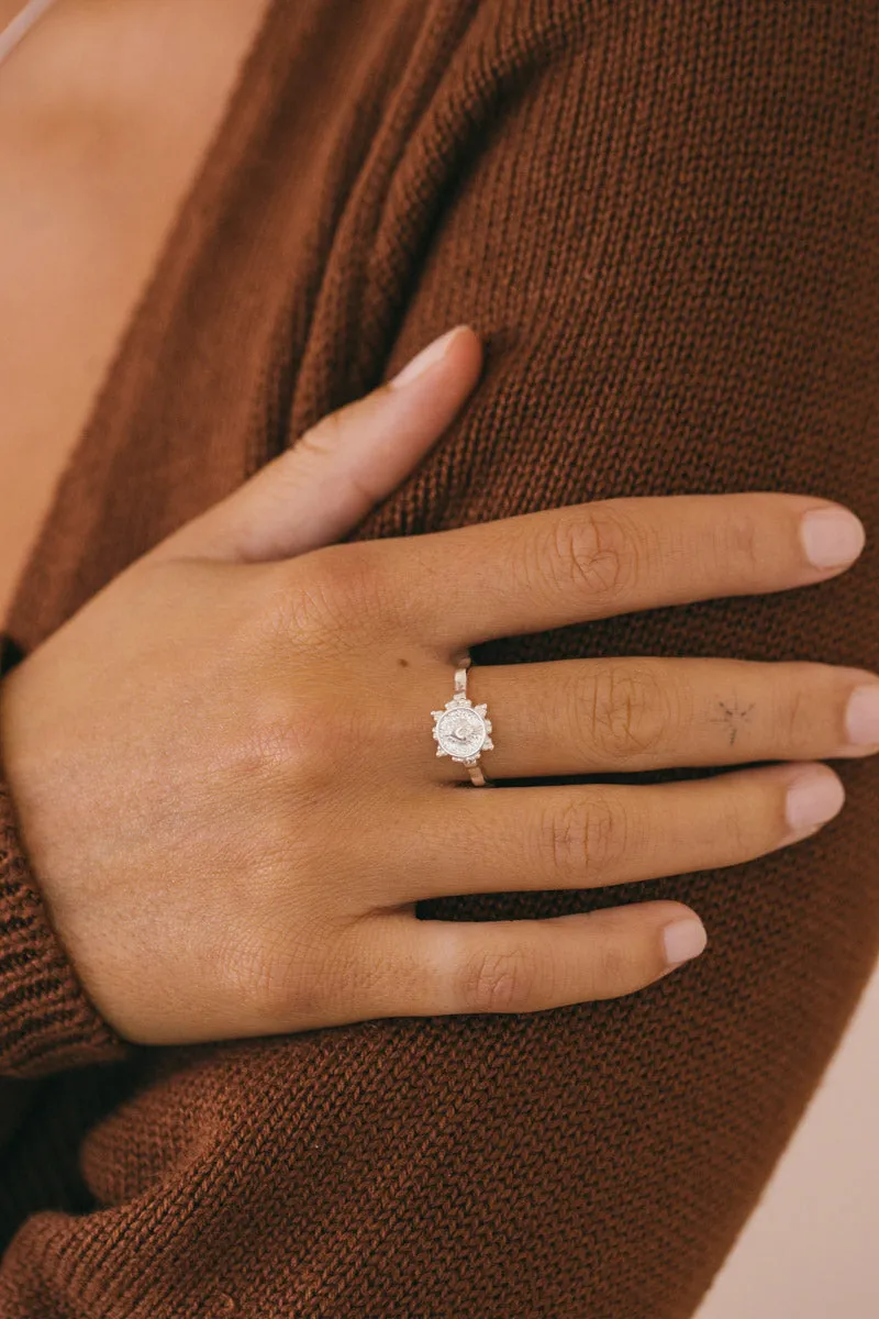 Flaming heart ring silver