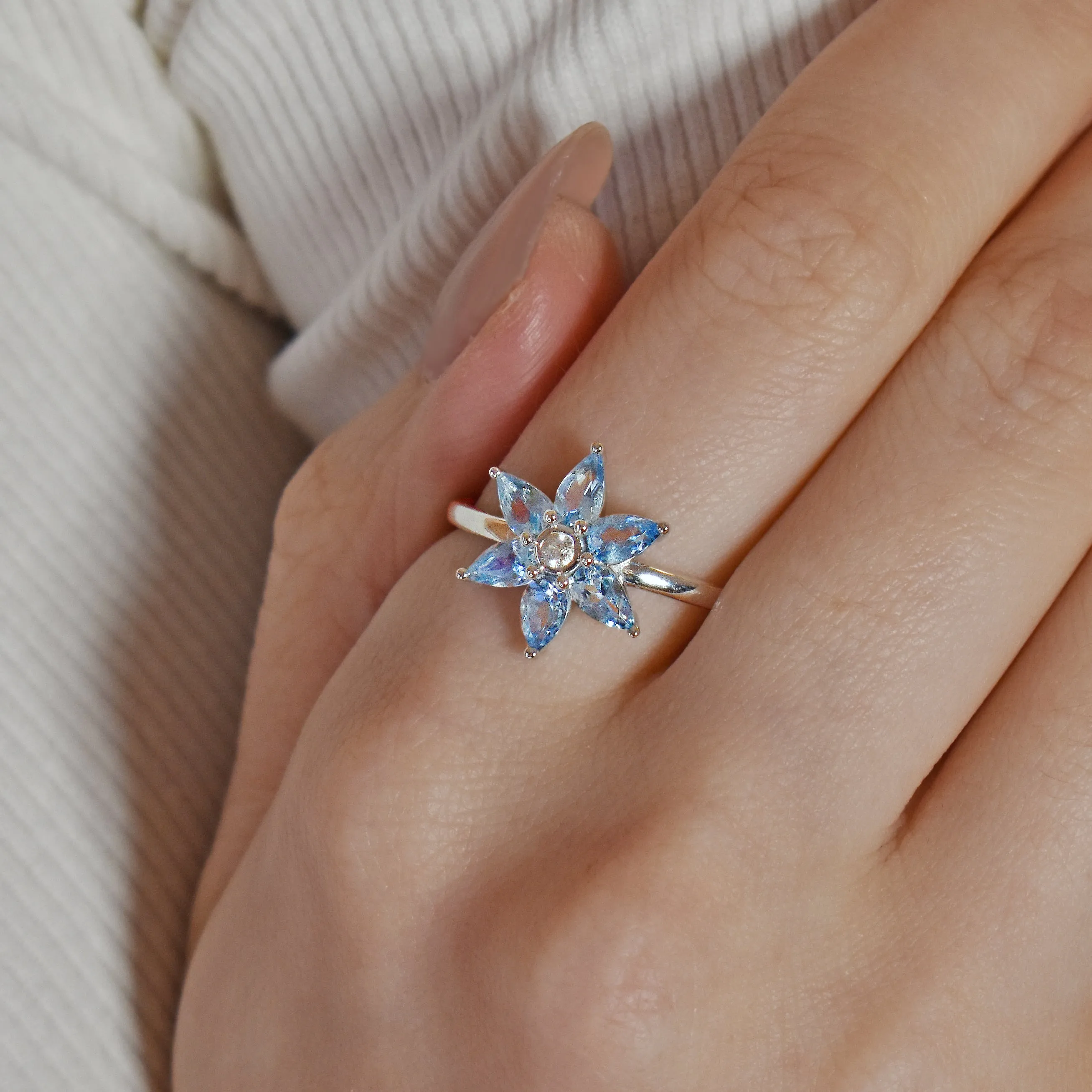 Floral Aquamarine Ashes Ring In Gold