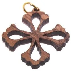 Flower Olive wood Cross Laser Pendant (8cm or 3.15" long )