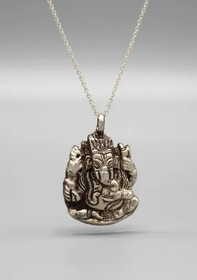 Four Armed Hindu Lord Ganesh Sterling Silver Pendant