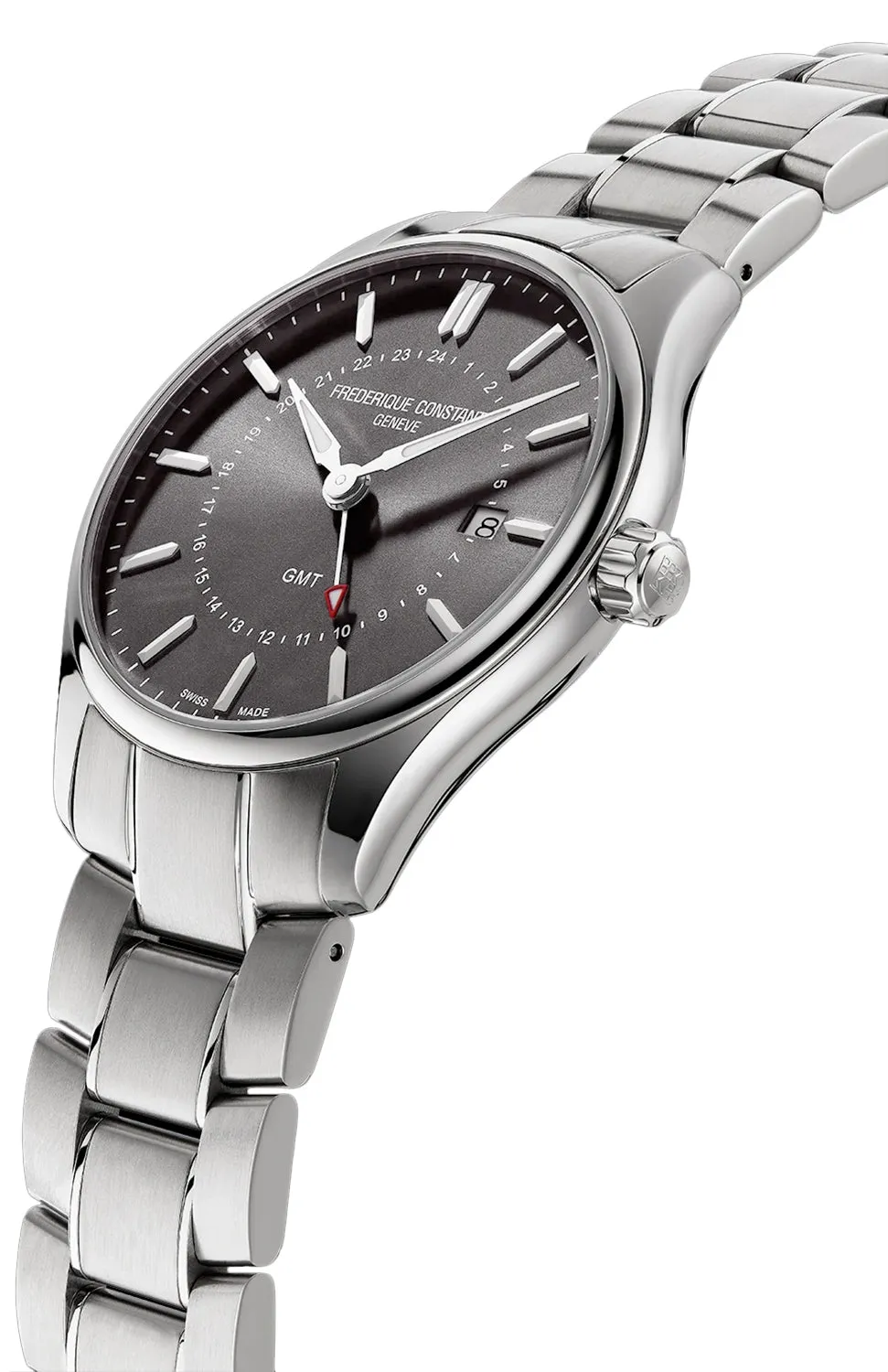 Frederique Constant Classics GMT Stainless Steel Gray Dial Date Quartz Mens Watch FC-252DGS5B6B