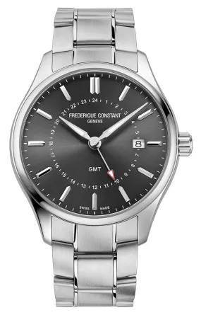 Frederique Constant Classics GMT Stainless Steel Gray Dial Date Quartz Mens Watch FC-252DGS5B6B