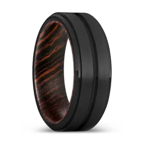 GATES | Wenge Wood, Black Tungsten Ring, Grooved, Stepped Edge