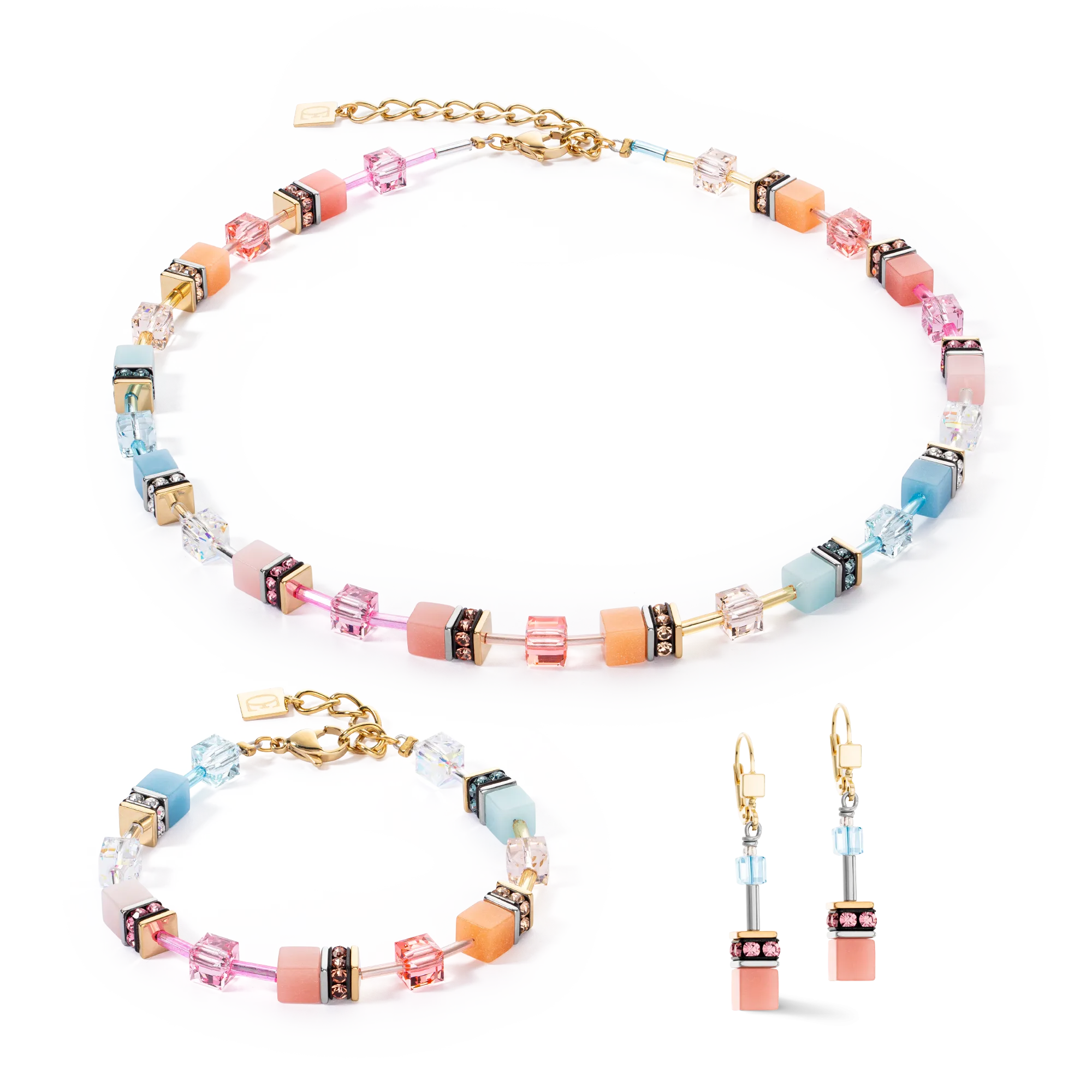 GeoCUBE® Iconic necklace aqua-apricot