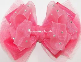 Glitzy Coral Organza Tutu Hair Bow