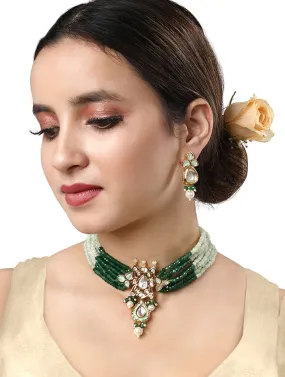 Gold Plated Kundan Choker Necklace with Agate