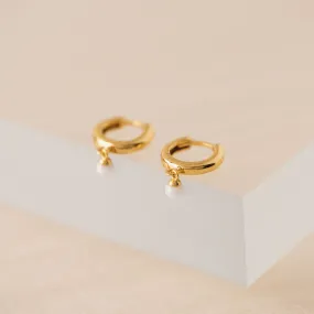 Gold Plated Opal Huggie Drop Hoop Earrings