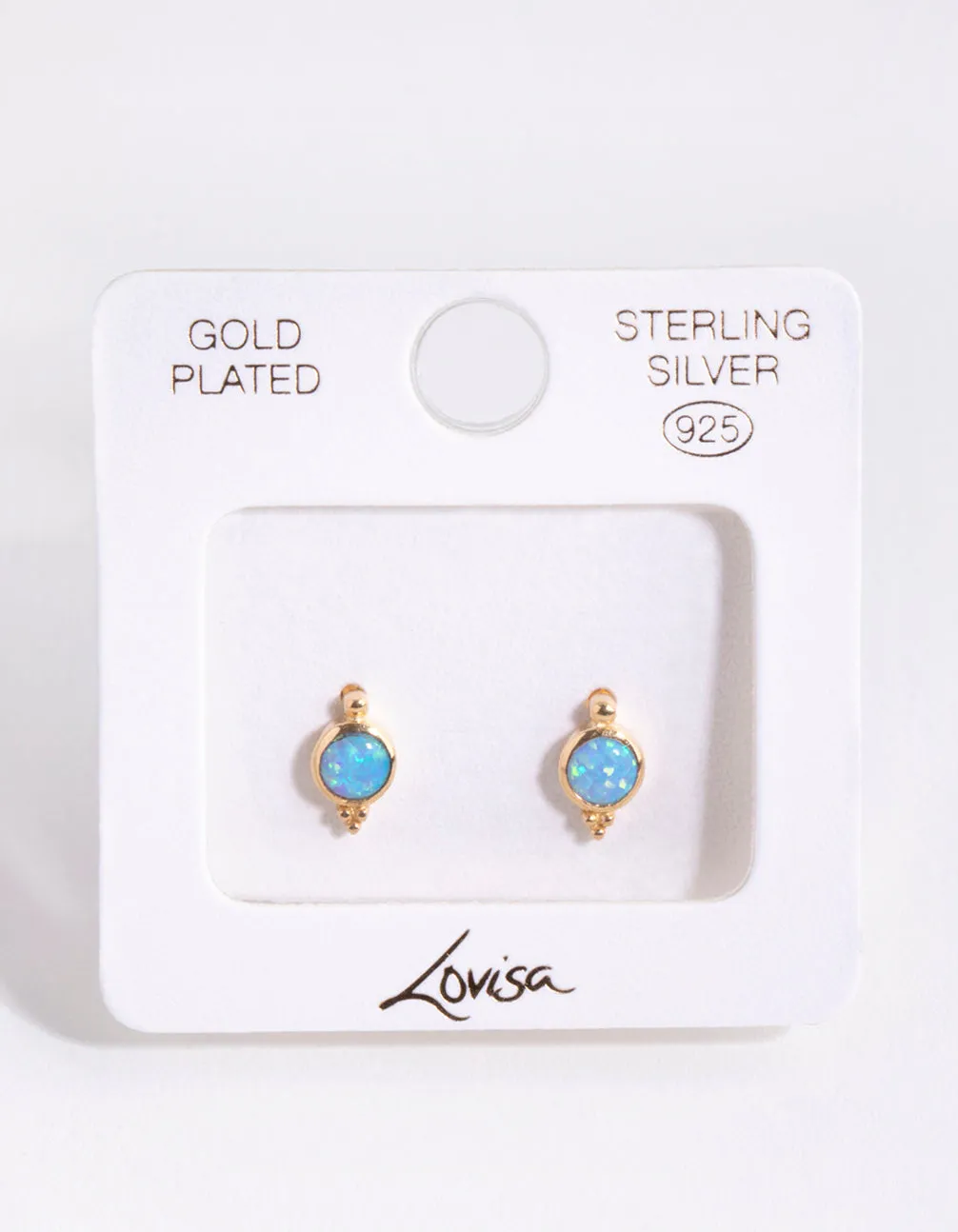 Gold Plated Sterling Silver Blue Synthetic Opal Stud Earrings