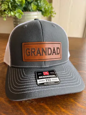 Grandad Christmas gift Hat for Dad Richardson 112 leather patch trucker hat for Dad Gift for Pop Christmas Gift for Grandad. Dad Hat gift.