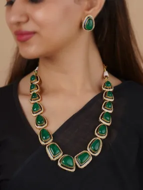 Green Color Gold Plated Faux Diamond Necklace Set - CZSET350GR