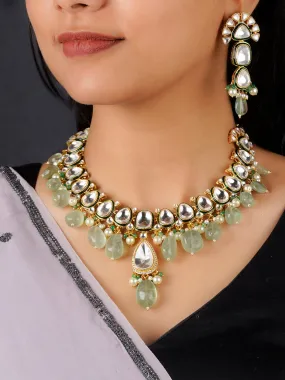 Green Color Gold Plated Faux Polki Necklace Set - PK-S58