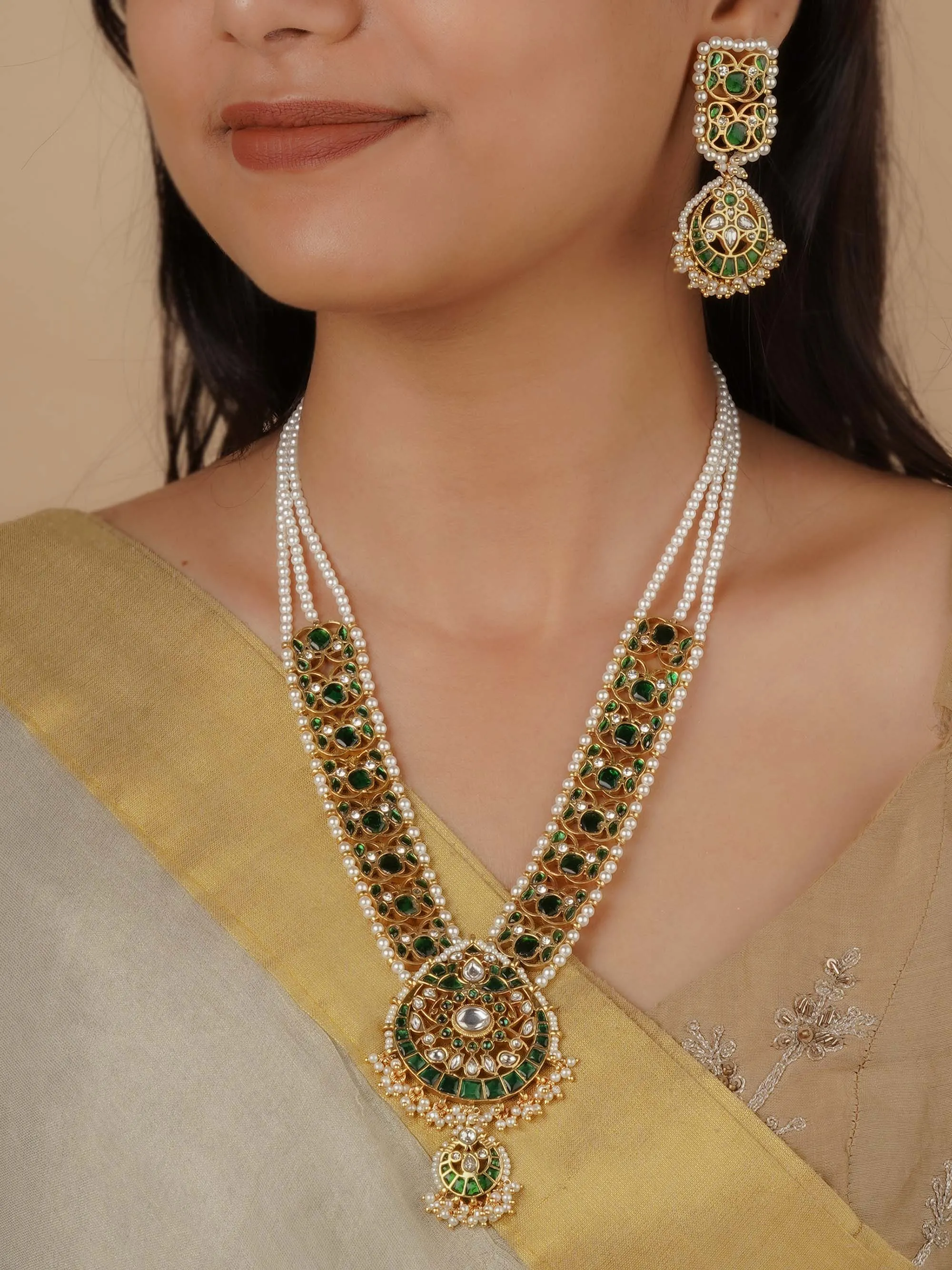 Green Color Gold Plated Mishr Necklace Set - MR-S714WGR