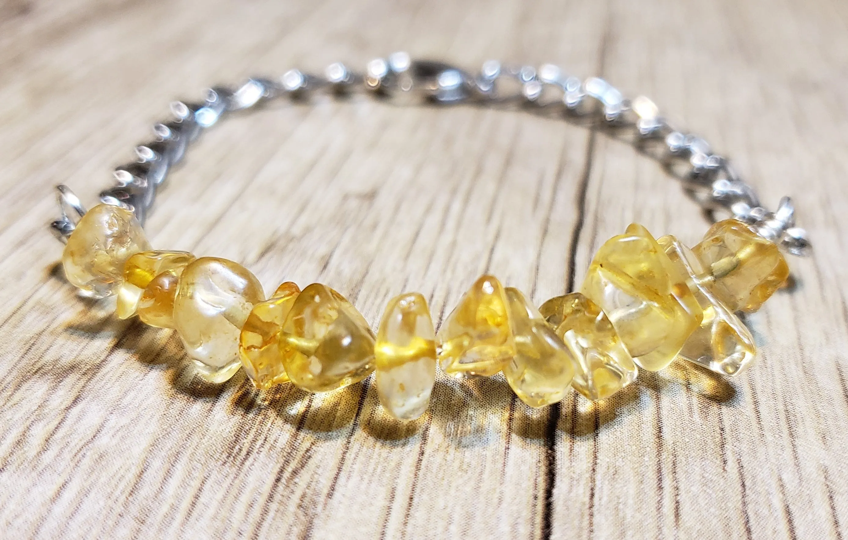 Hand Crafted All Natural Golden Quartz Gemstone & Chain Adjustable to 8" Bracelet with Lobster Claw Clasp