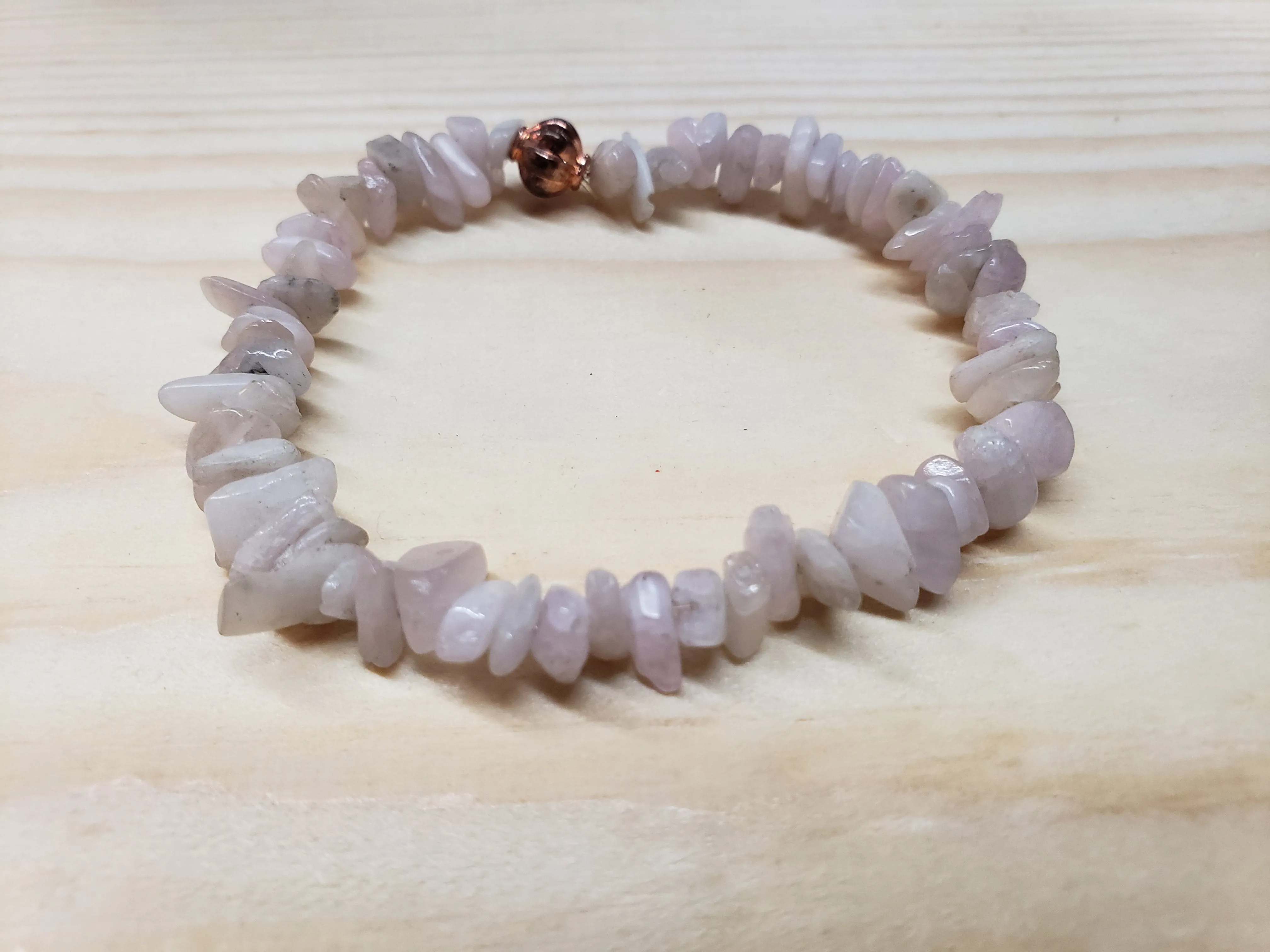 Hand Crafted Natural, Freeform Kunzite Gemstone Stretch Bracelet. One size fits most