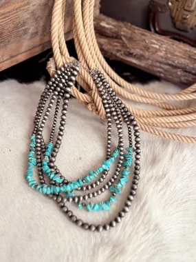 Handmade 5-strand Chip Stone & Navajo Bead Necklace