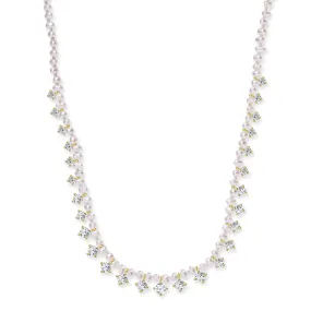 Handmade Pearl Beaded Necklace with Graduated CZ Stones