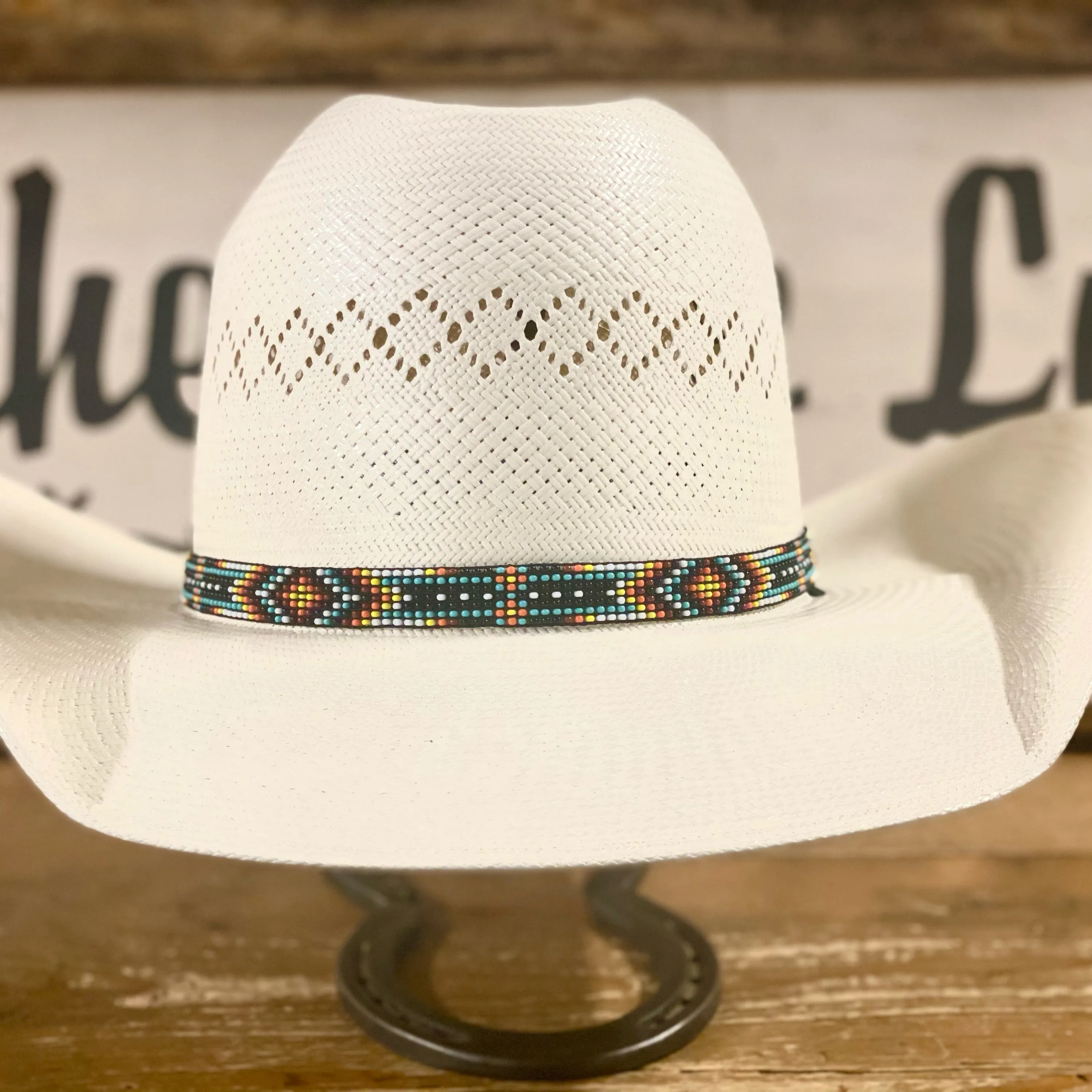 Hatband B1-K | 7 Row Stretch Light Blue/Black/Turquoise