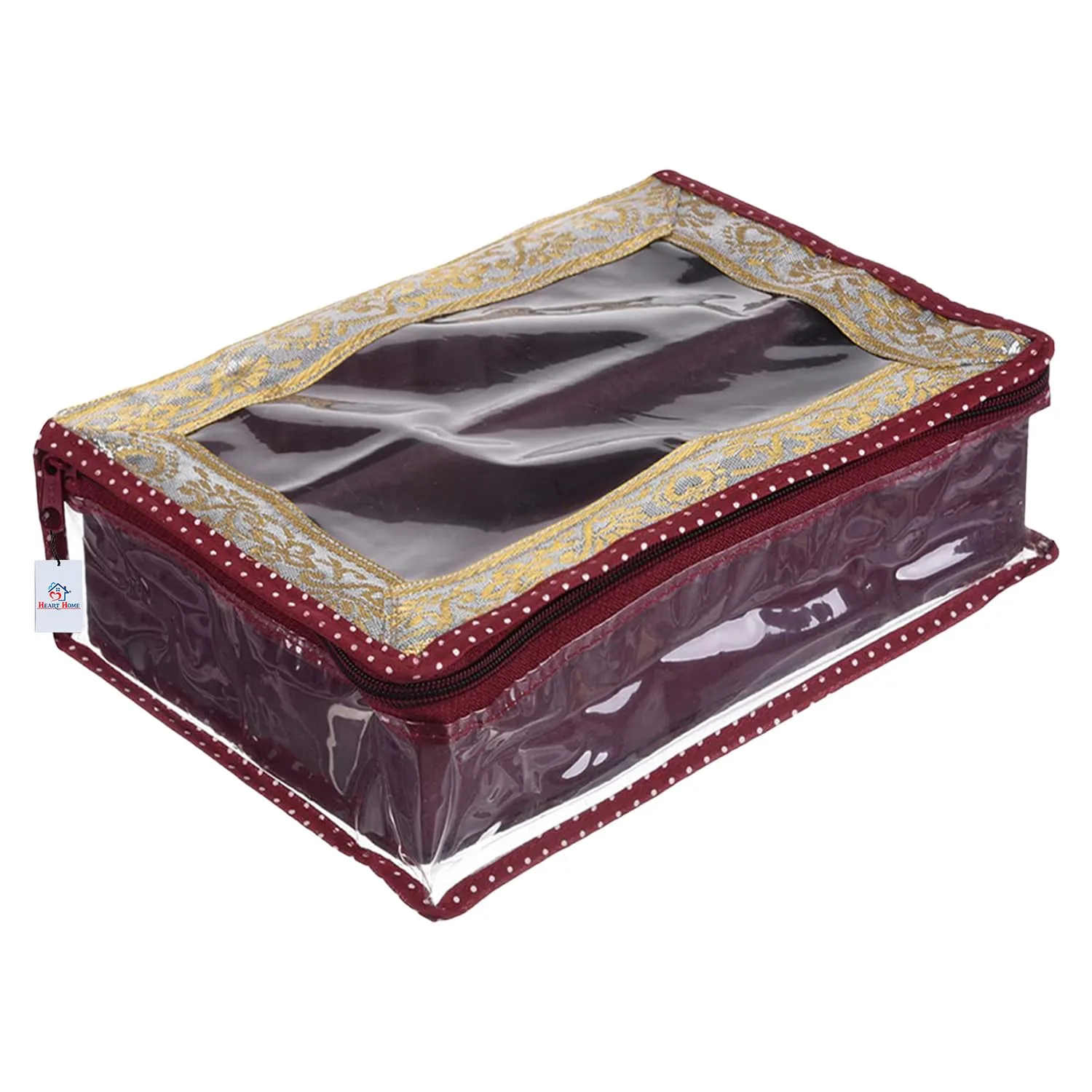 Heart Home Bangle Box | Hard Board Polka Dot Design | 2 Roll Removable Chudi box | Bangles Storage Organiser | Watches Organizer with Top Window | Maroon