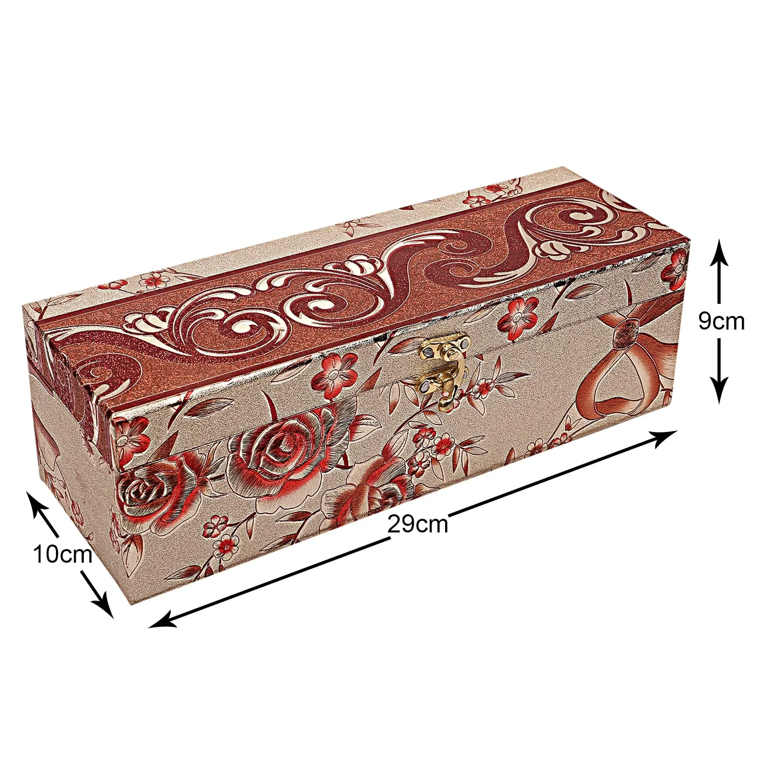 Heart Home Floral Design Wooden 1 Rod Bangle Box/Organizer For Bangle, Watches, Bracelets, Jewllery With Swing Arm Lock (Gold)-47HH0646