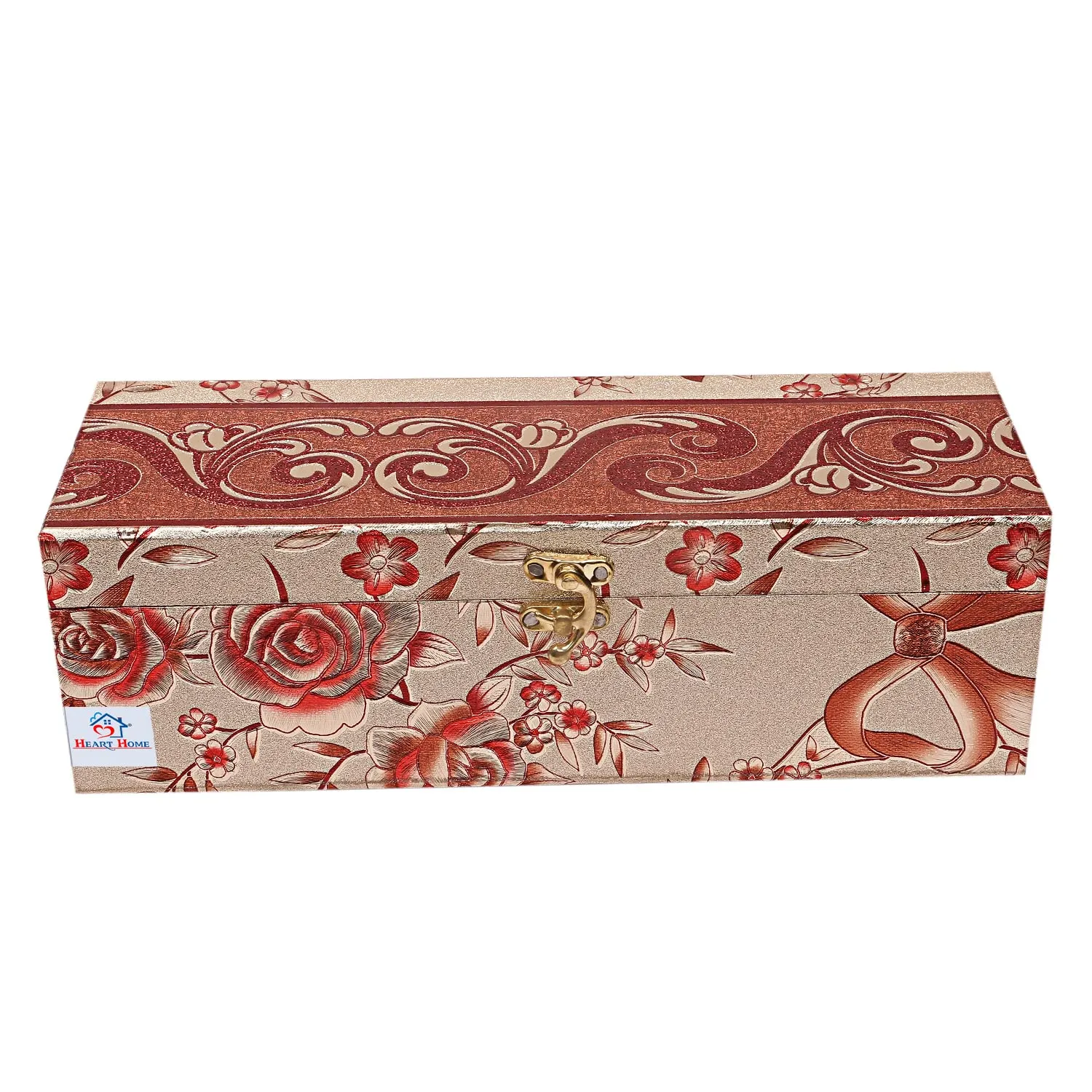 Heart Home Floral Design Wooden 1 Rod Bangle Box/Organizer For Bangle, Watches, Bracelets, Jewllery With Swing Arm Lock (Gold)-47HH0646