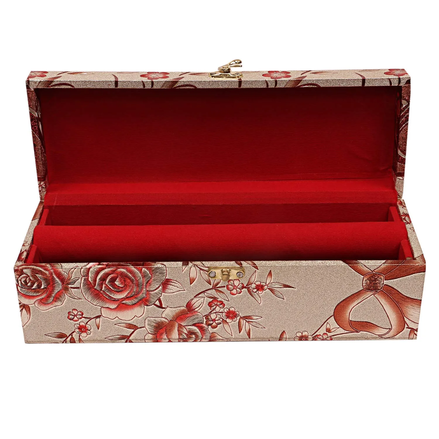 Heart Home Floral Design Wooden 1 Rod Bangle Box/Organizer For Bangle, Watches, Bracelets, Jewllery With Swing Arm Lock (Gold)-47HH0646