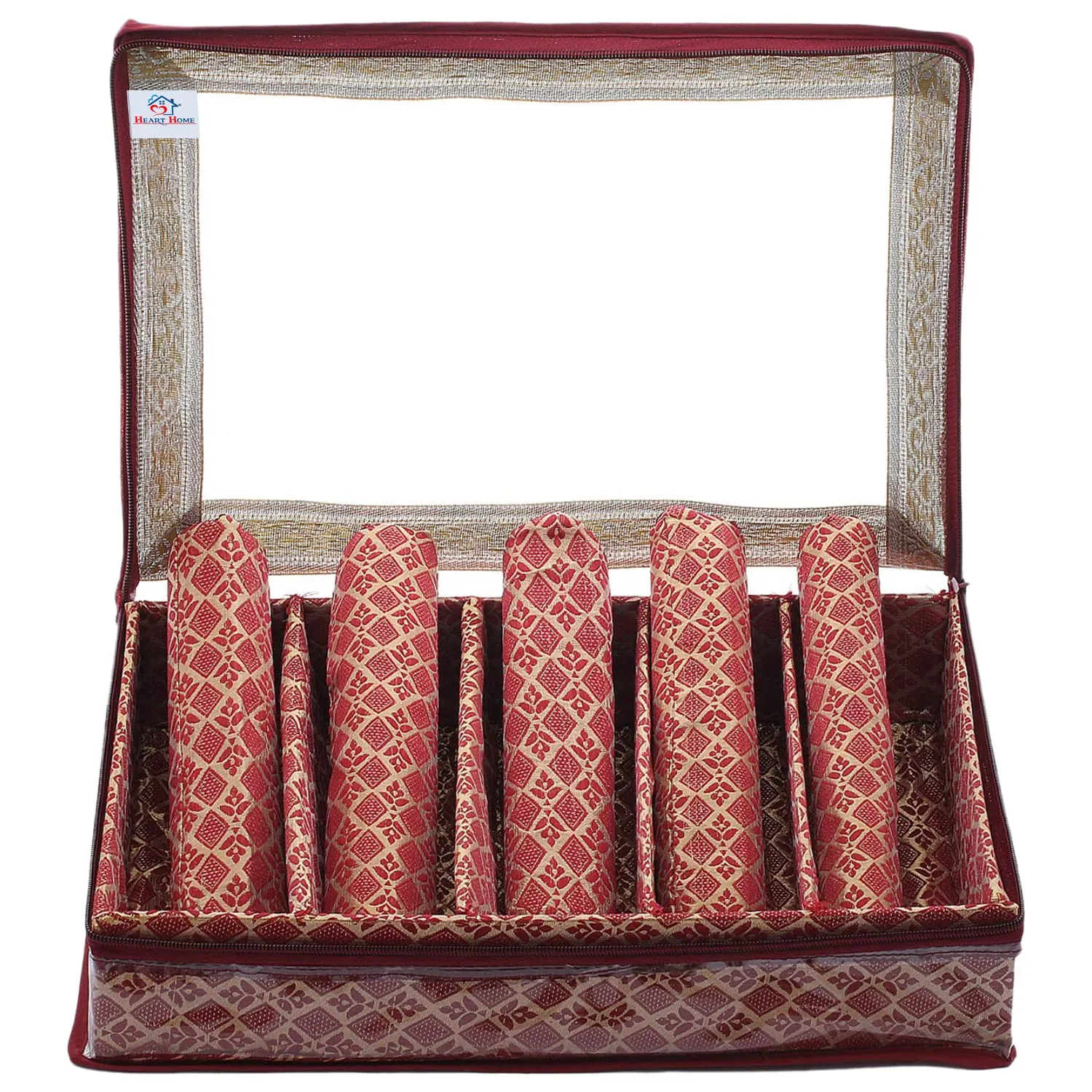 Heart Home Multipurpose Matka Pattern Laminated 5 Rod Bangle Box/Organizer/Case With Tranasparent Top (Maroon)-47HH0473