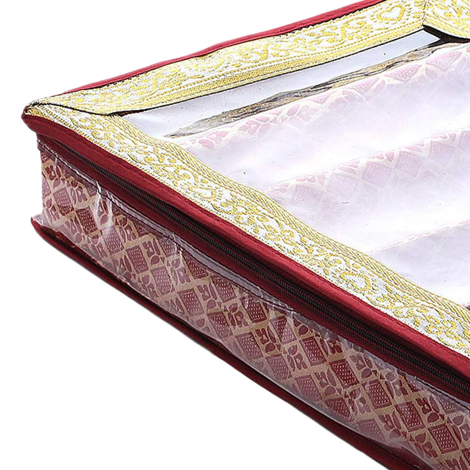 Heart Home Multipurpose Matka Pattern Laminated 5 Rod Bangle Box/Organizer/Case With Tranasparent Top (Maroon)-47HH0473