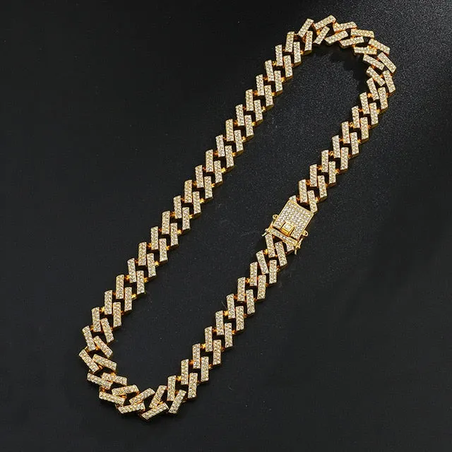 Hip Hop Bling Iced Out Crystal Cuban Prong Chain