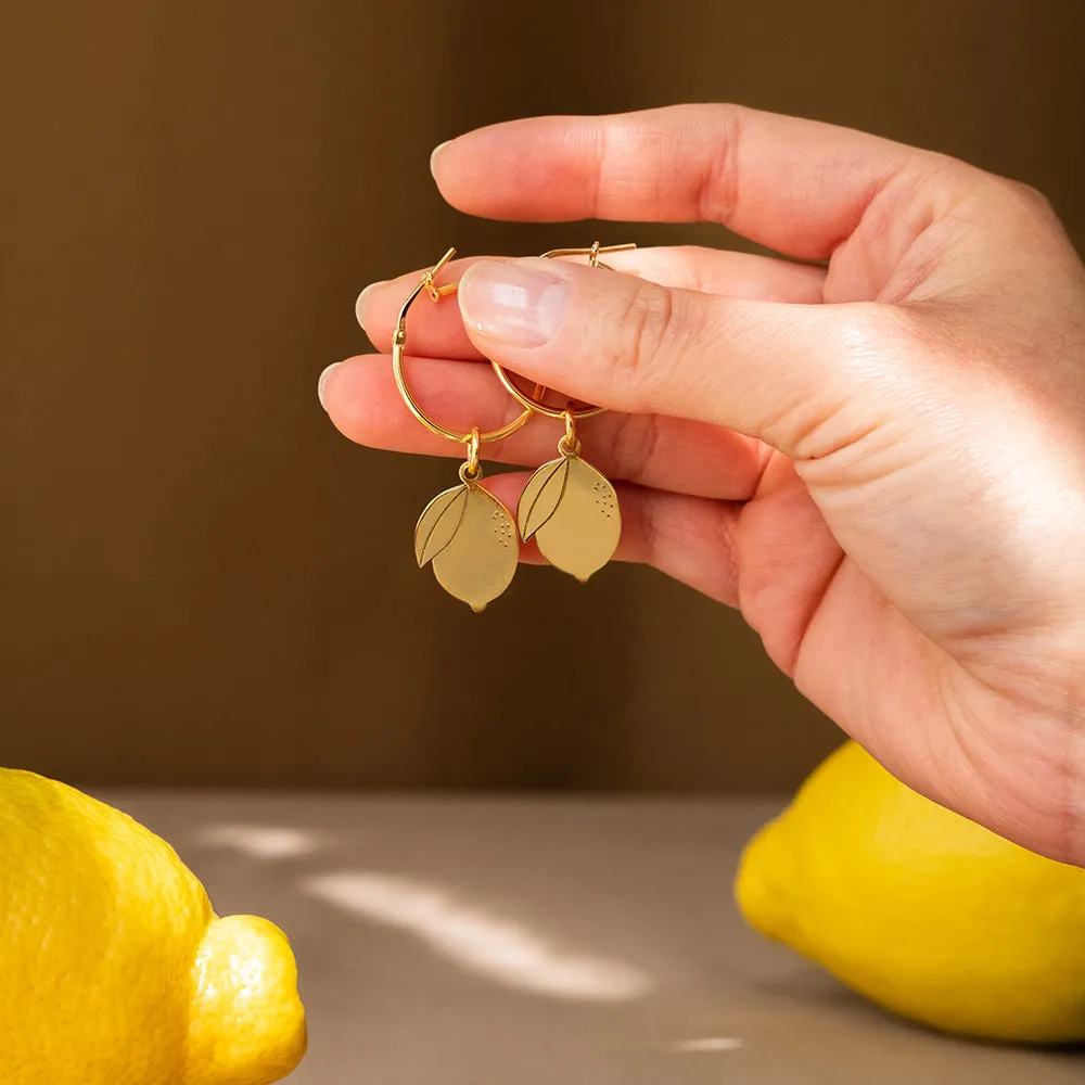 Hoop Earrings with Double Lemon Pendant - Gold-Plated Silver