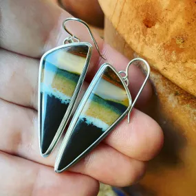 Indonesian Opalized Wood and Sterling Silver Earrings