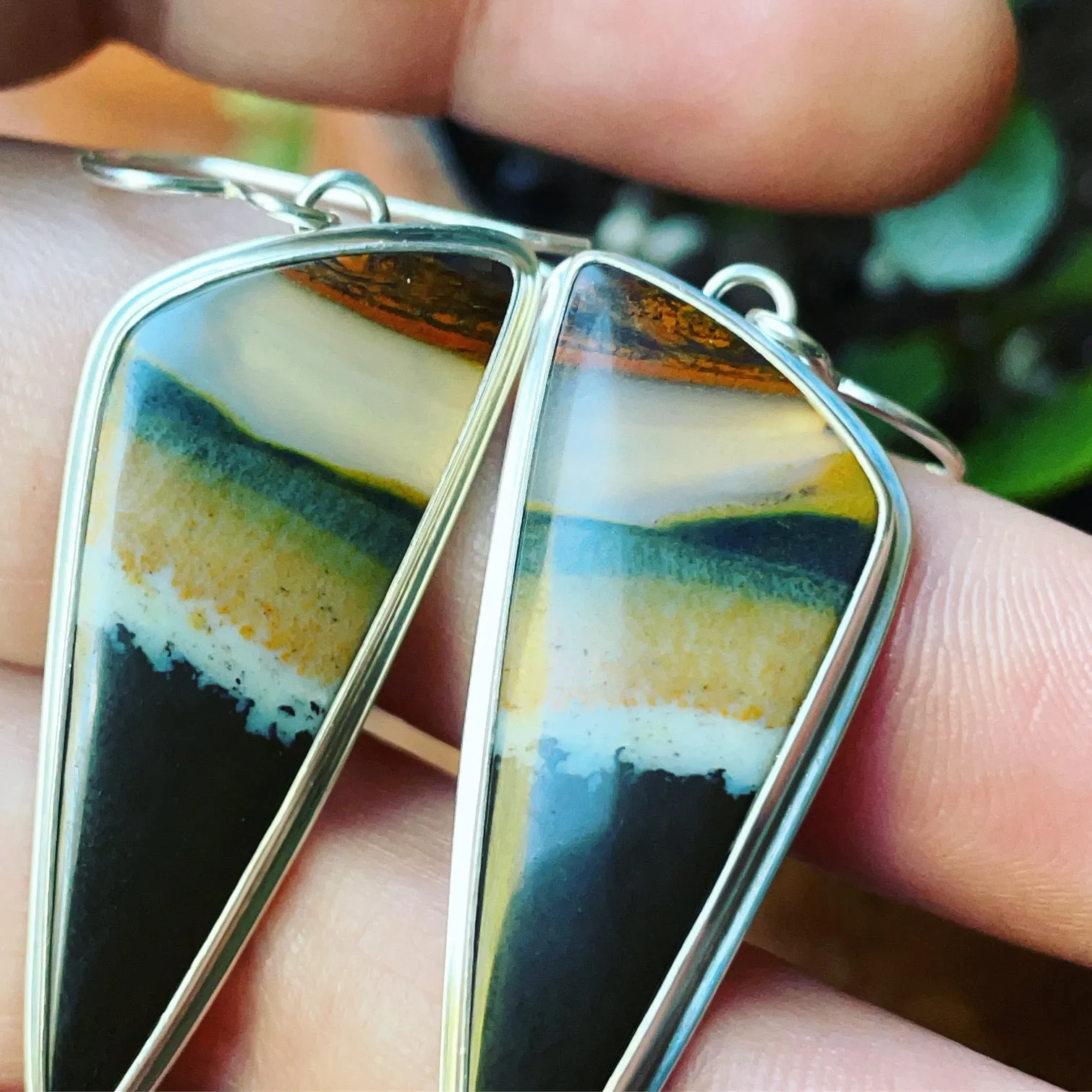 Indonesian Opalized Wood and Sterling Silver Earrings