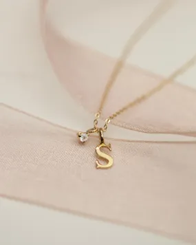 Initial Charm with  Baby Diamond Solitaire Necklace