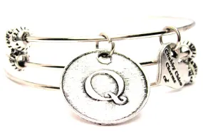 Initial Q Circle Triple Style Expandable Bangle Bracelet