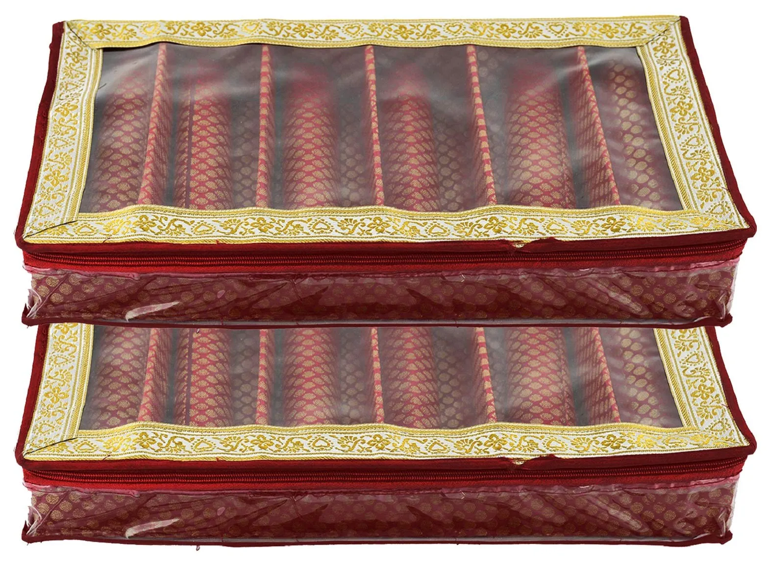 Kuber Industries Exclusive Polka Dots Design Brocade Hardboard 2 Pieces Six Rod Bangle Box (Maroon) -CTLTC38831