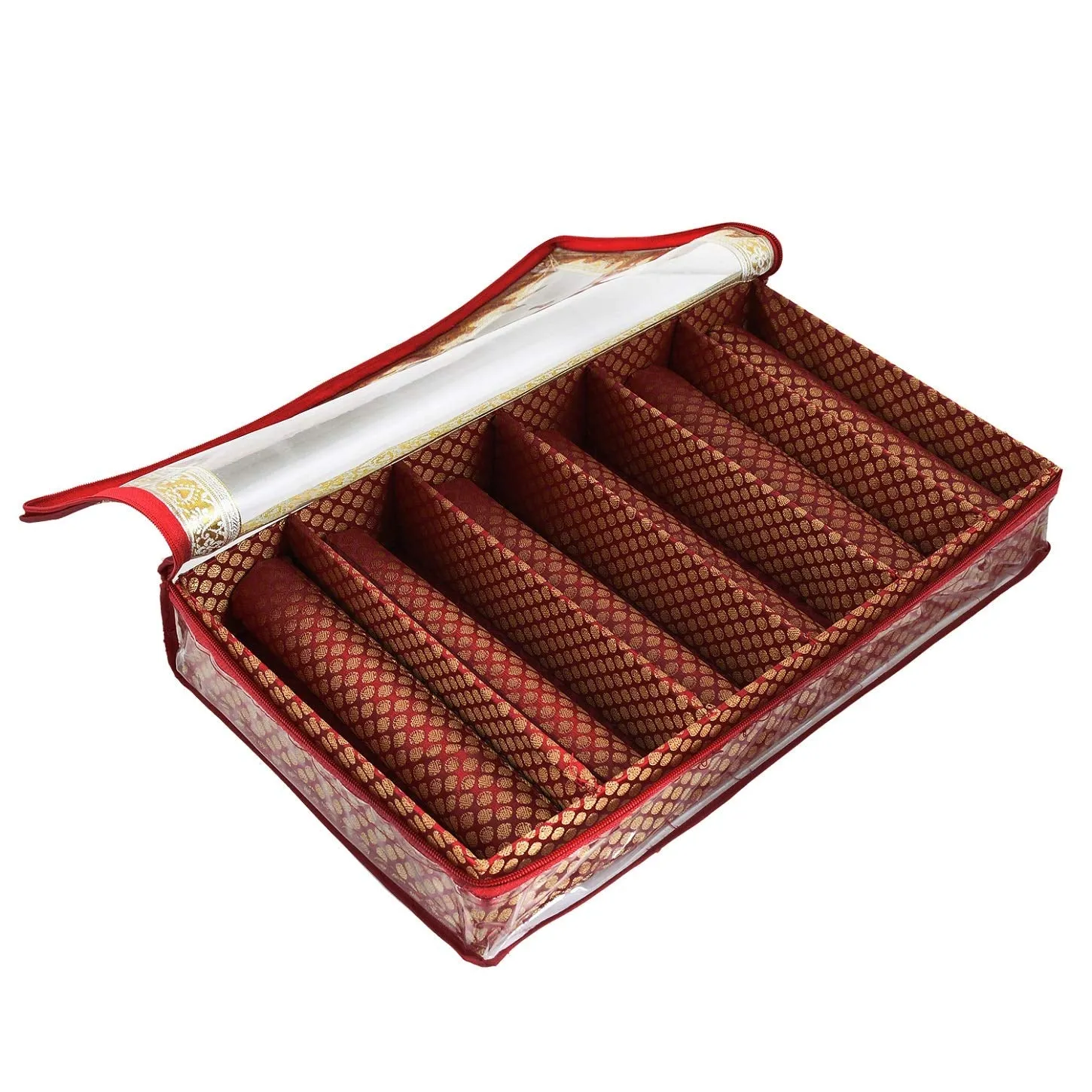 Kuber Industries Exclusive Polka Dots Design Brocade Hardboard 2 Pieces Six Rod Bangle Box (Maroon) -CTLTC38831