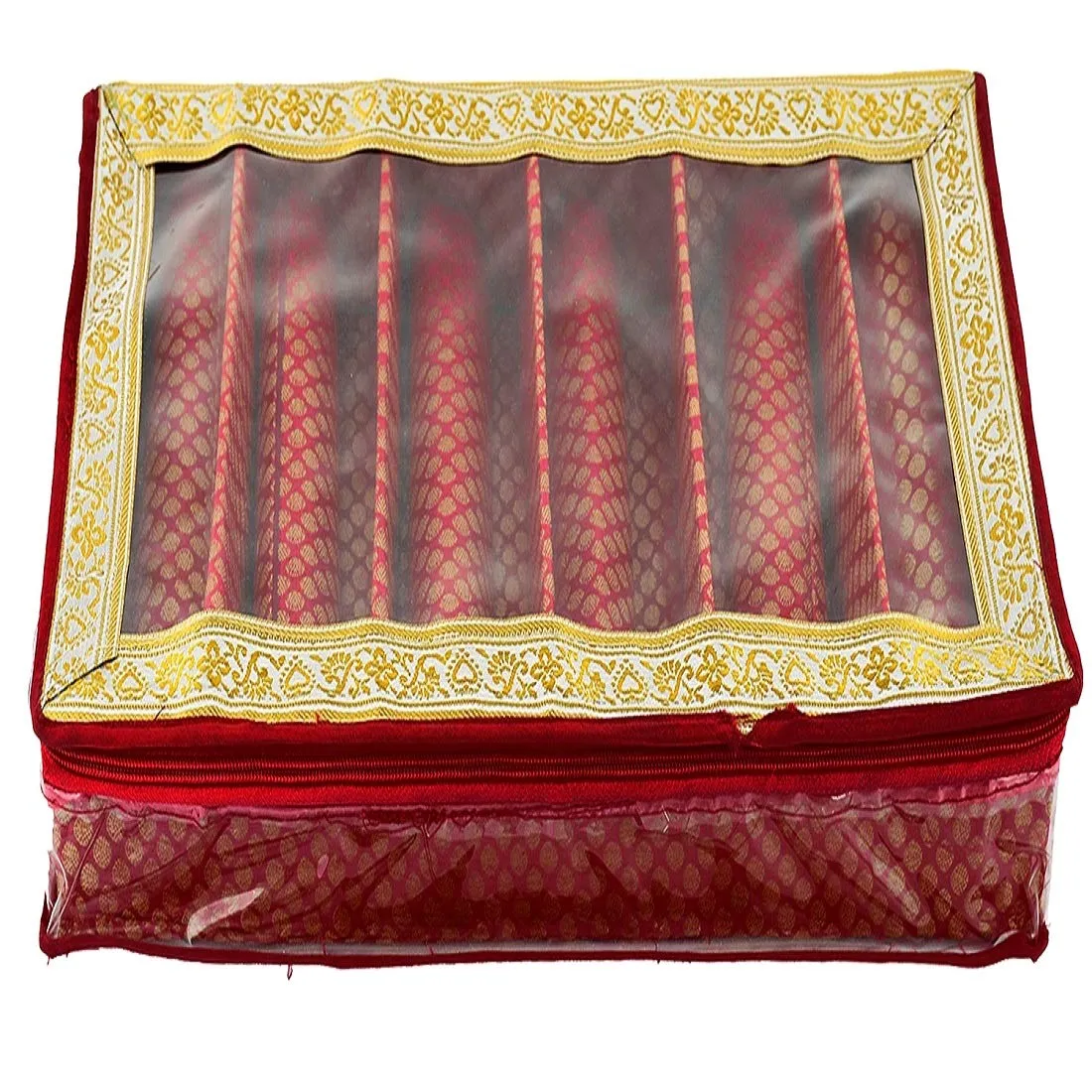 Kuber Industries Exclusive Polka Dots Design Brocade Hardboard 2 Pieces Six Rod Bangle Box (Maroon) -CTLTC38831