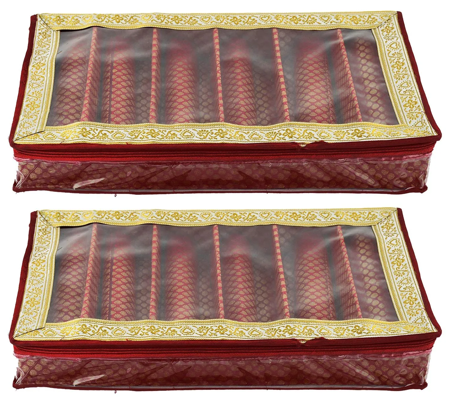 Kuber Industries Exclusive Polka Dots Design Brocade Hardboard 2 Pieces Six Rod Bangle Box (Maroon) -CTLTC38831