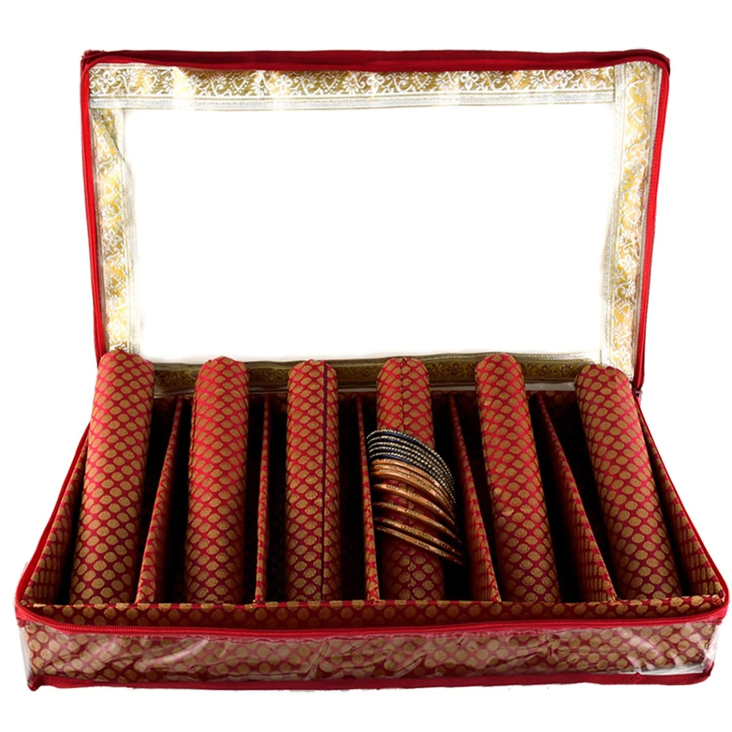 Kuber Industries Exclusive Polka Dots Design Brocade Hardboard 2 Pieces Six Rod Bangle Box (Maroon) -CTLTC38831