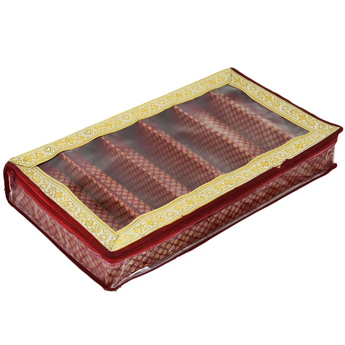 Kuber Industries Exclusive Polka Dots Design Brocade Hardboard 2 Pieces Six Rod Bangle Box (Maroon) -CTLTC38831