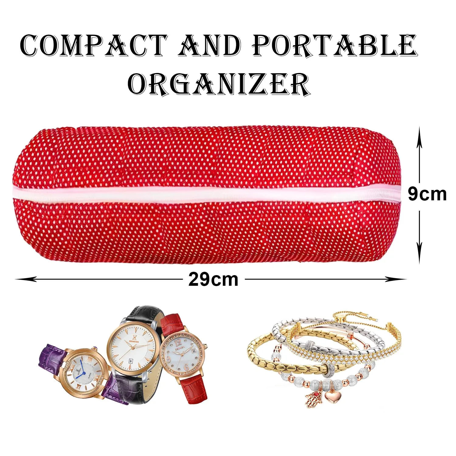 Kuber Industries Single Bangle cover | Cotton Dot Bangle cover | Travel Bangle cover | Watch Organizer for woman | Bracelet Cover with Zipper | Red