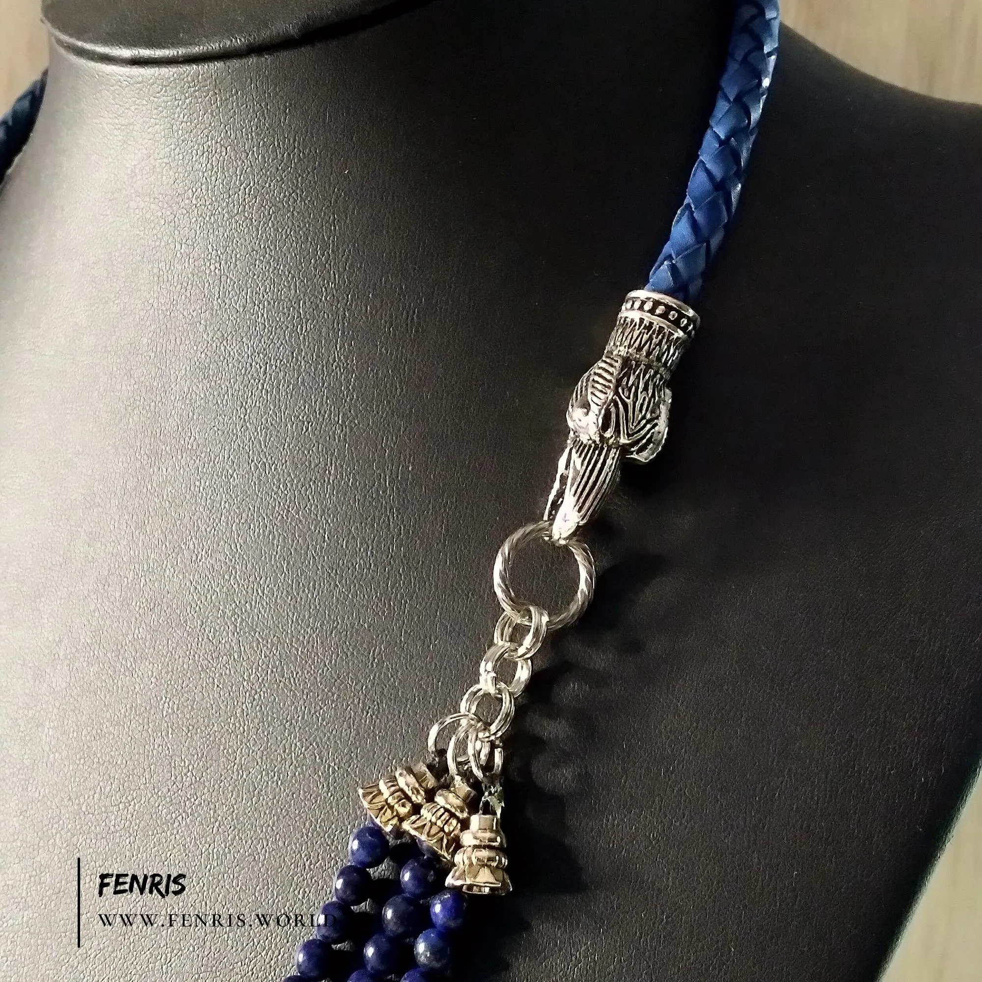 Lapis Lazuli Necklace Silver Ravens Blue Leather