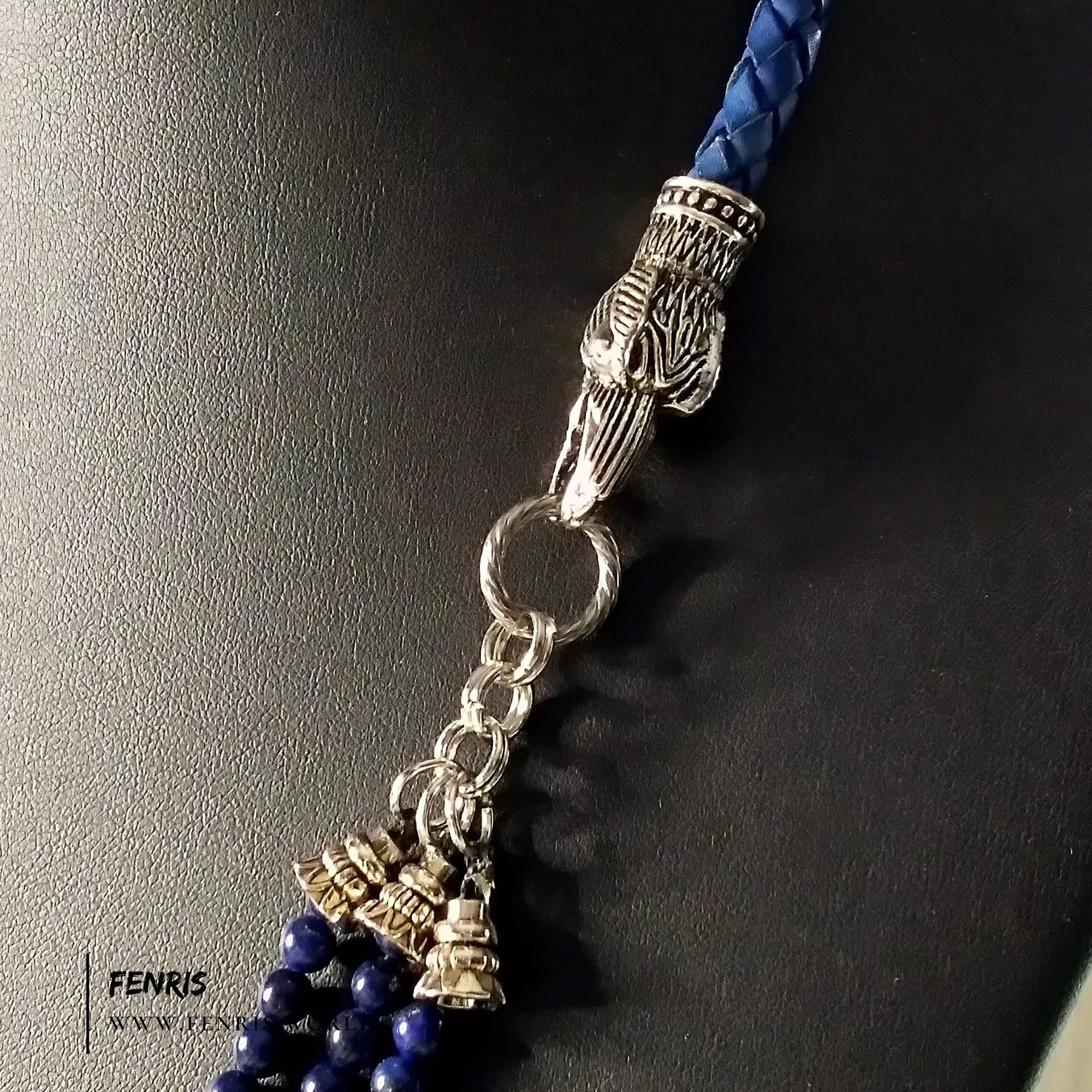 Lapis Lazuli Necklace Silver Ravens Blue Leather