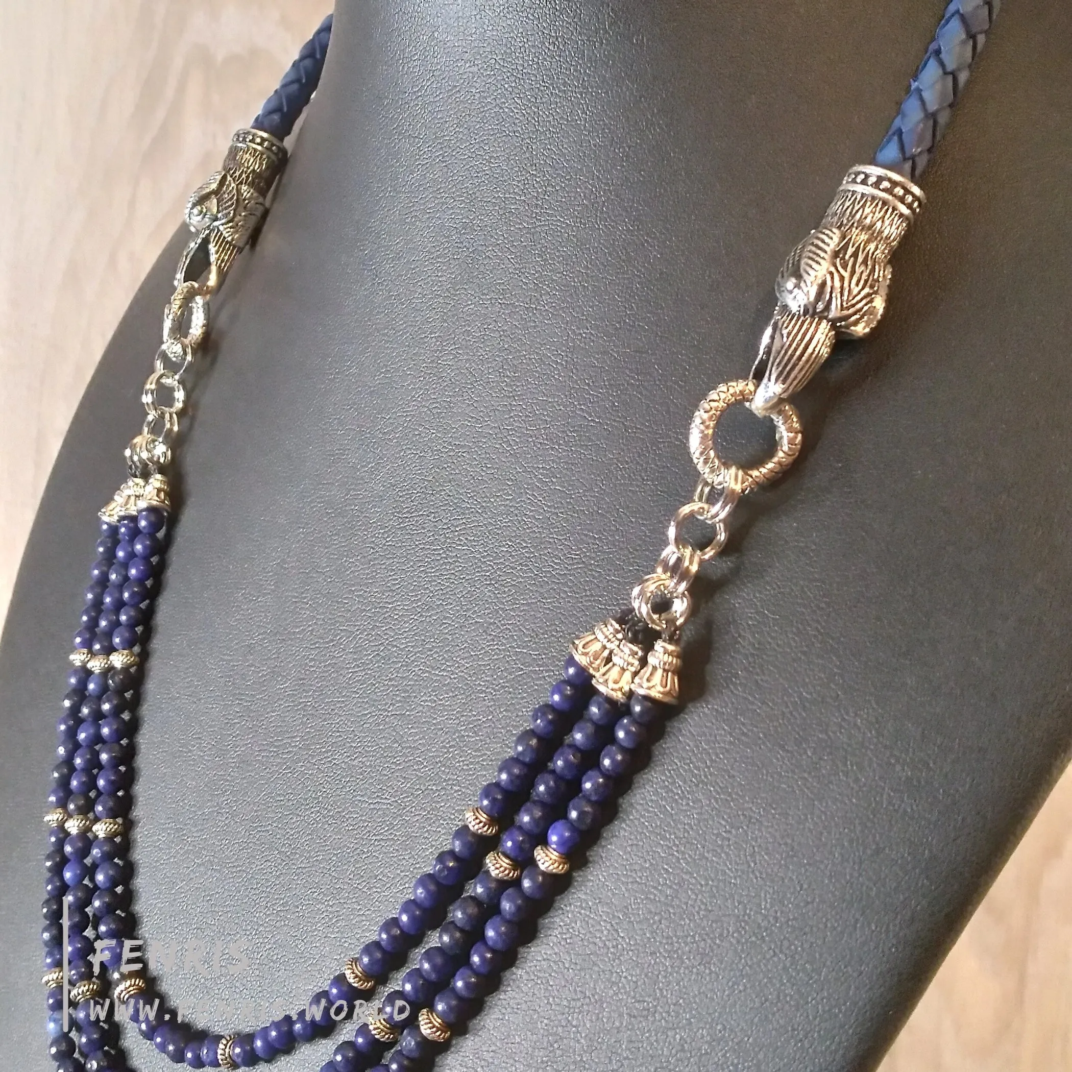 Lapis Lazuli Necklace Silver Ravens Blue Leather