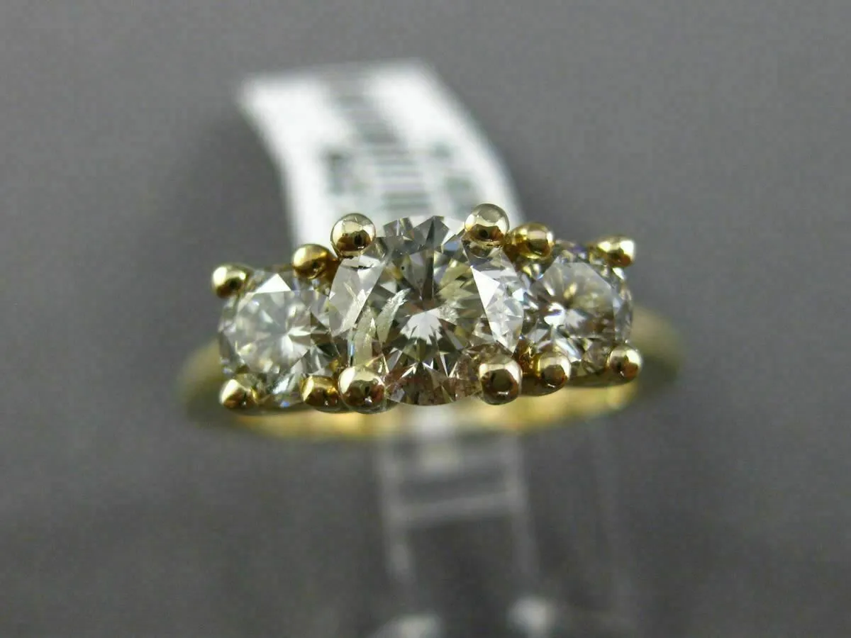 LARGE 1.68CT DIAMOND 14K YELLOW GOLD 3 STONE PAST PRESENT FUTURE ENGAGEMENT RING