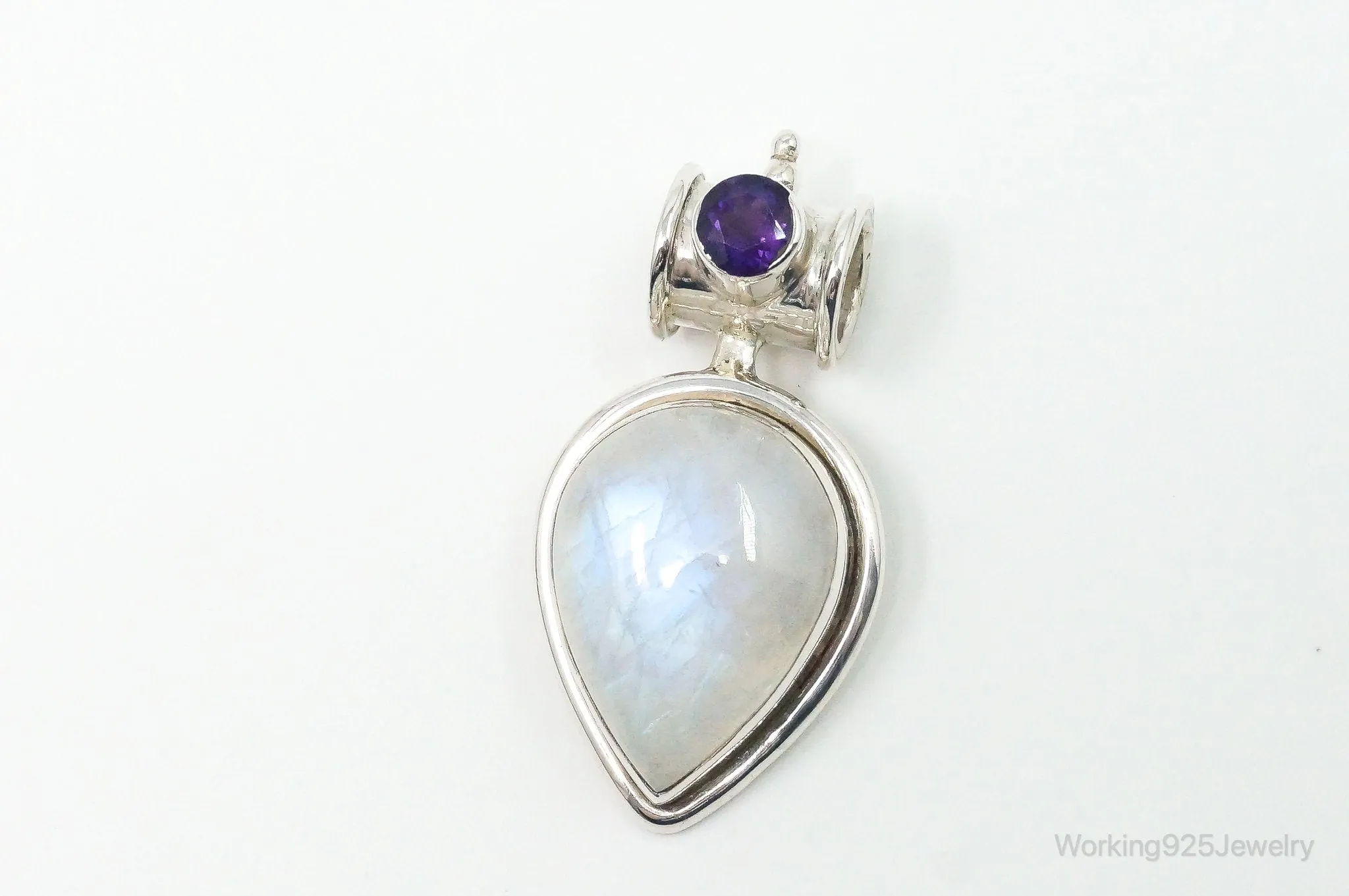 Large Vintage Supreme Jewelers Amethyst Moonstone Sterling Silver Pendant